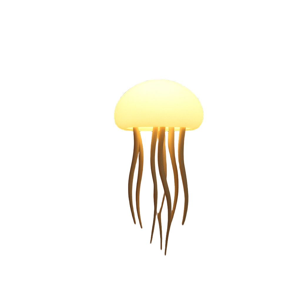 Sound-controlled jellyfish light with base on a bed