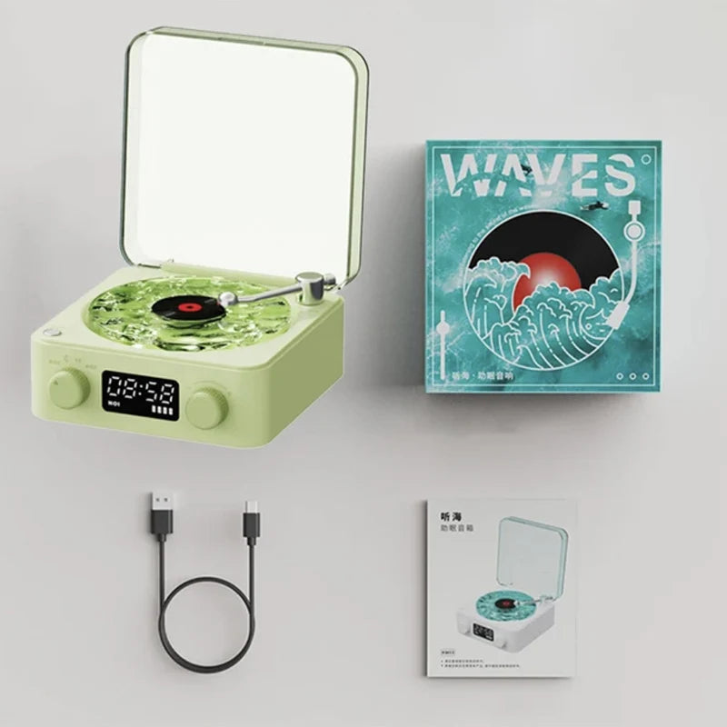 Retro Turntable Speaker With White Noise Wireless Bluetooth Vinyl Record Player Stereo Sound RGB Projection Lamp Effect