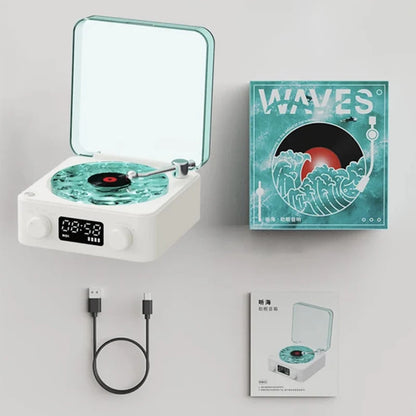 Retro Turntable Speaker With White Noise Wireless Bluetooth Vinyl Record Player Stereo Sound RGB Projection Lamp Effect